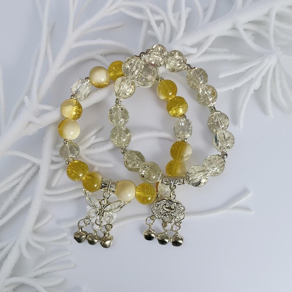 Sista Soul Kreations Jewelry - Yellow & White / Clear Beaded Bracelet Stack Handmade Stretch Bracelets